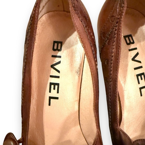 Biviel Brown‎ Leather Mary Jane Slip On Kitten Heels Sz 8 - Picture 5 of 16